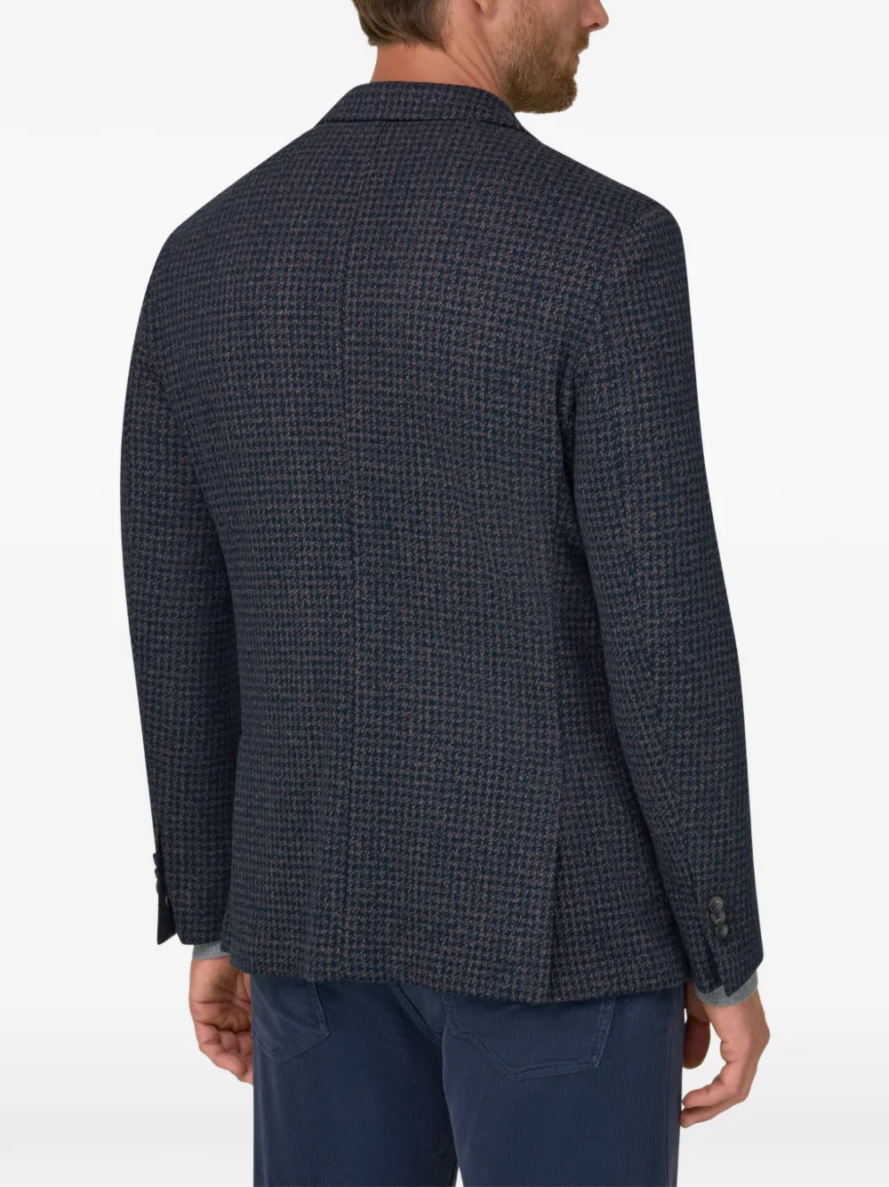 Boggi Milano B jersey blazer van katoenblend met pied-de-poule print Blauw