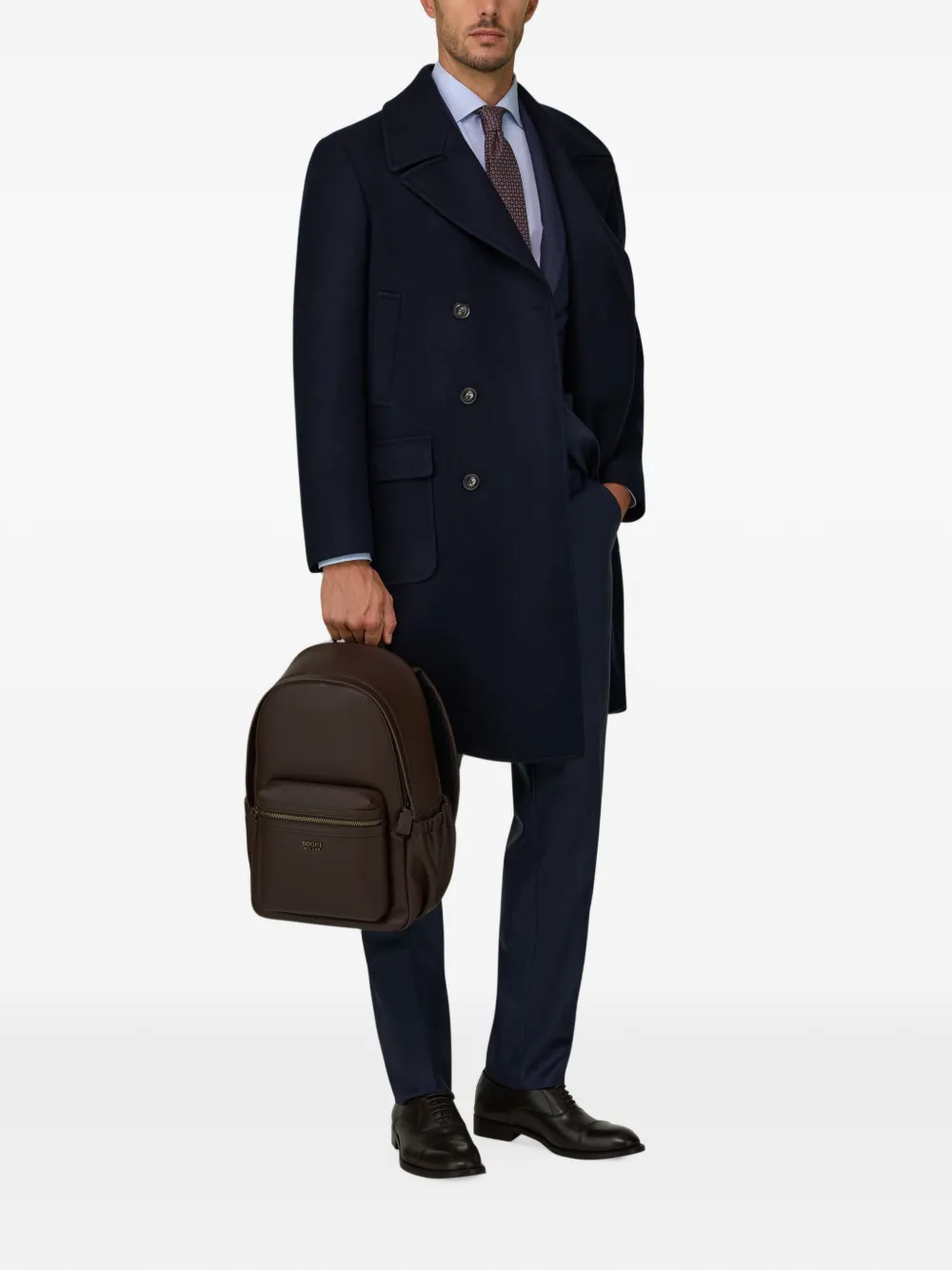 Boggi Milano Wollen jas met dubbele rij knopen Blauw