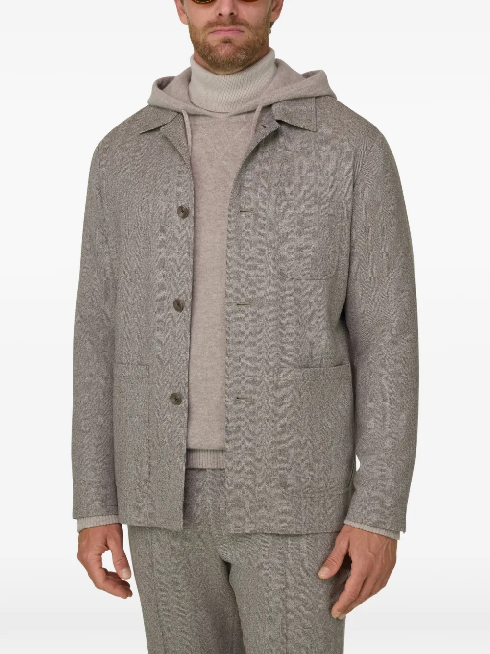 Boggi Milano Wollen jack met visgraatpatroon Beige