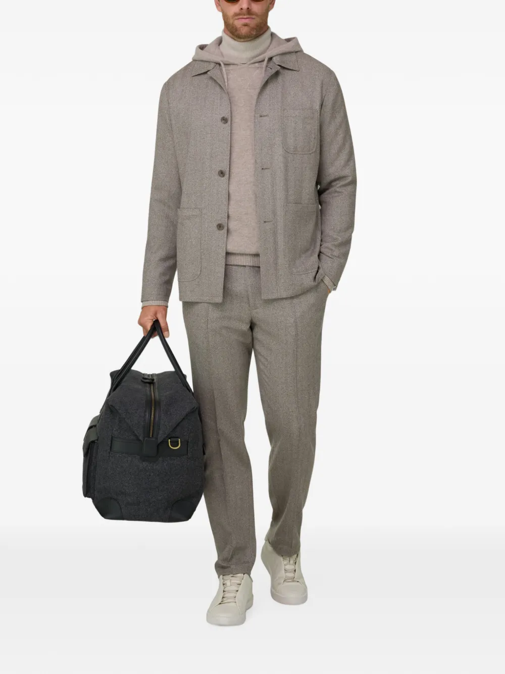 Boggi Milano Wollen jack met visgraatpatroon Beige