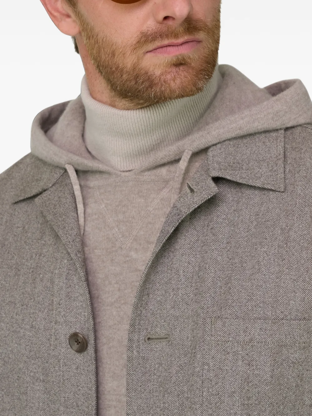 Boggi Milano Wollen jack met visgraatpatroon Beige