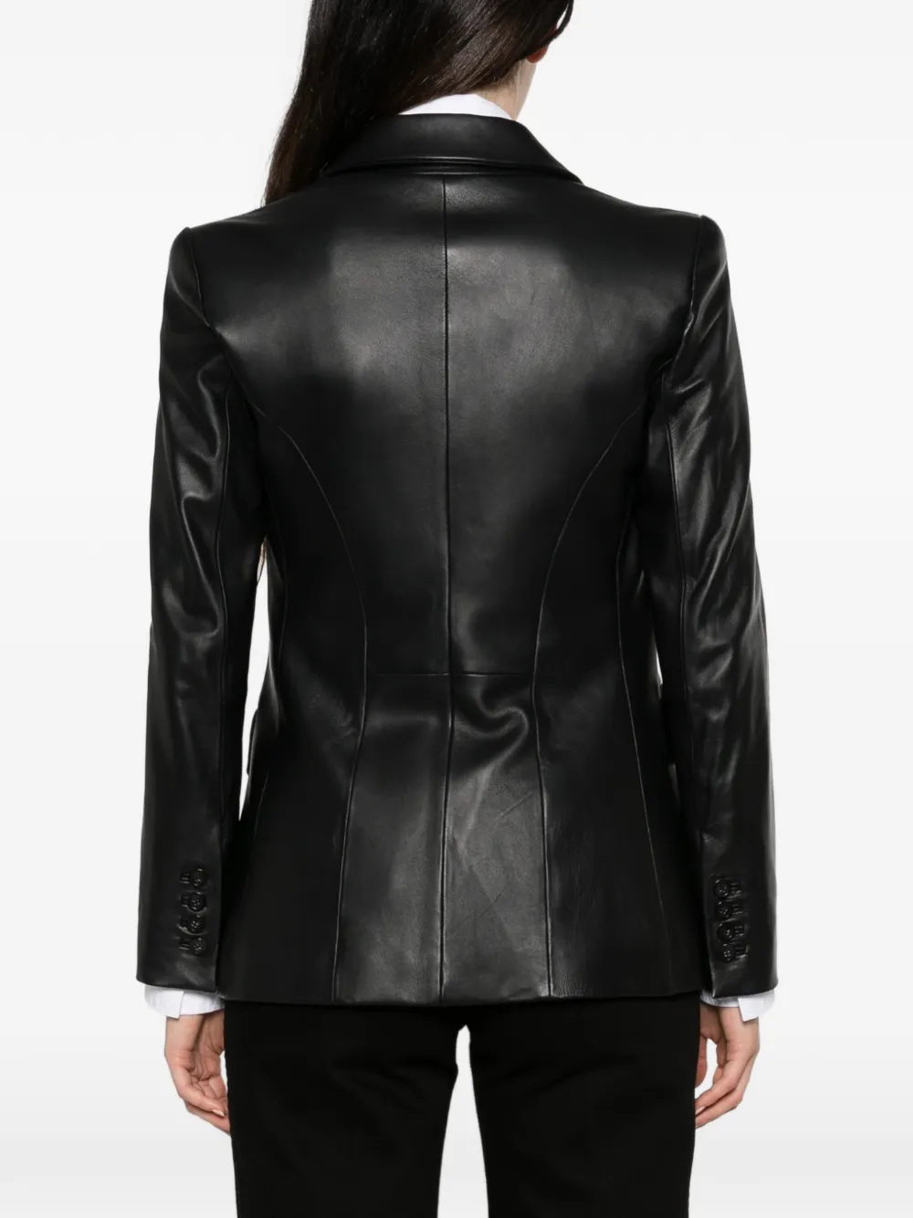 Emporio Armani Leren jack met dubbele rij knopen Zwart