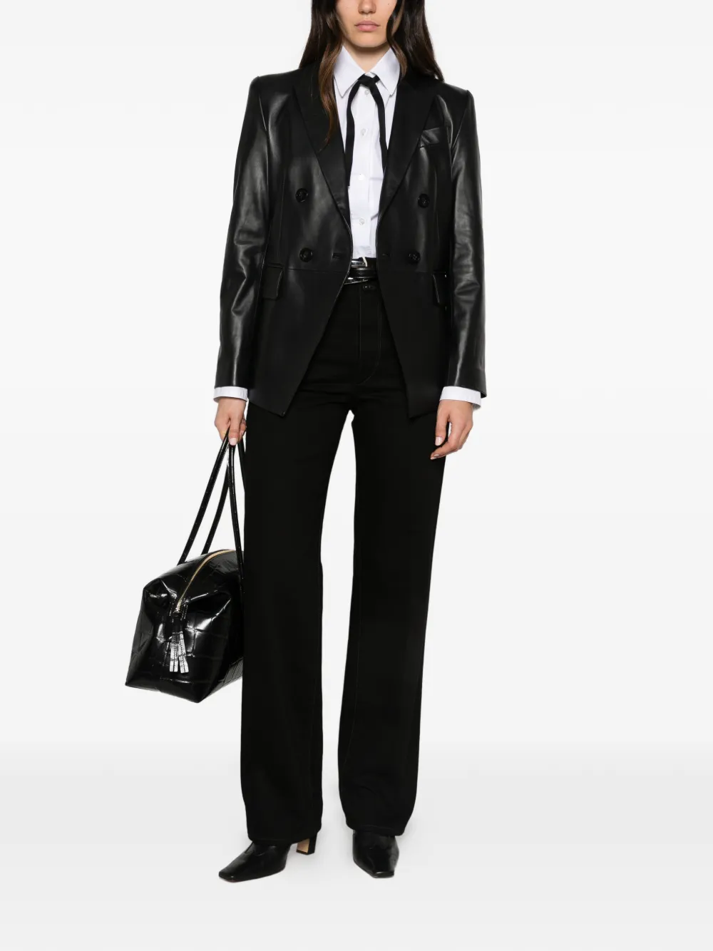 Emporio Armani double-breasted leather jacket - Nero