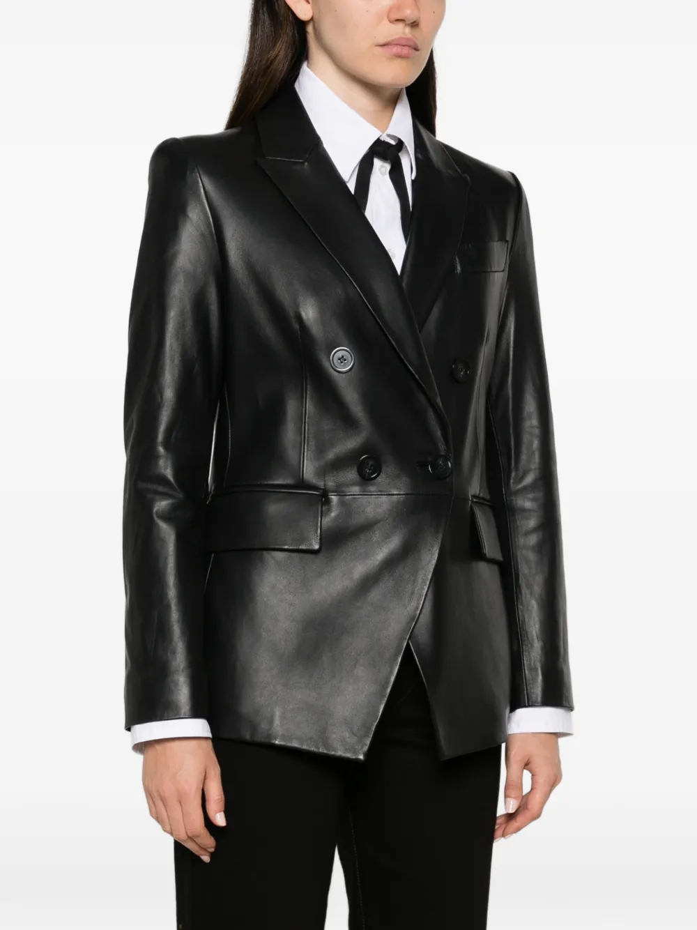 Emporio Armani Leren jack met dubbele rij knopen Zwart