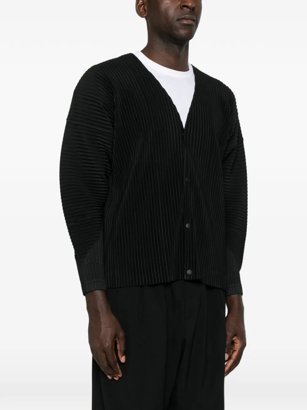 Homme Plissé Issey Miyake pleated V-neck cardigan Zwart