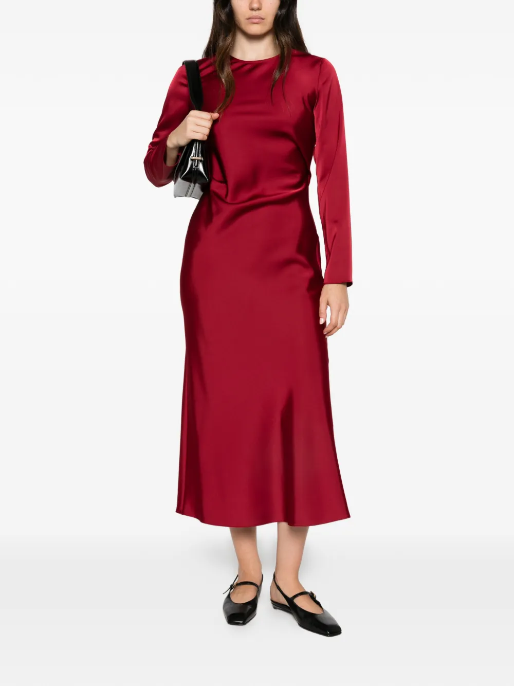 Emporio Armani Midi-jurk met satijnen afwerking en lange mouwen Rood