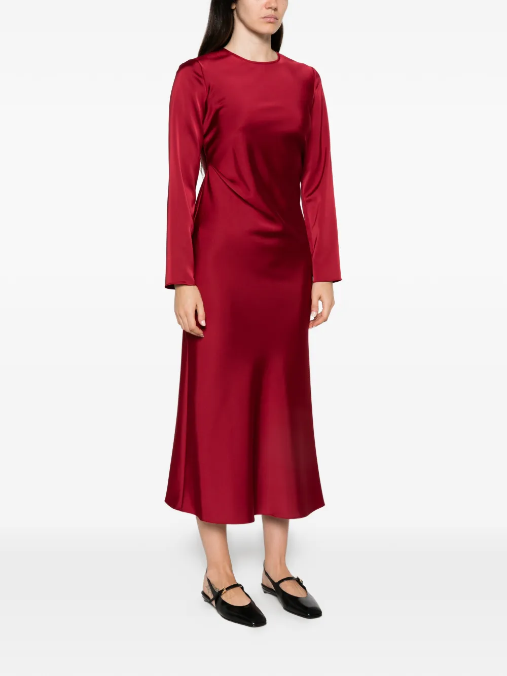 Emporio Armani Midi-jurk met satijnen afwerking en lange mouwen Rood