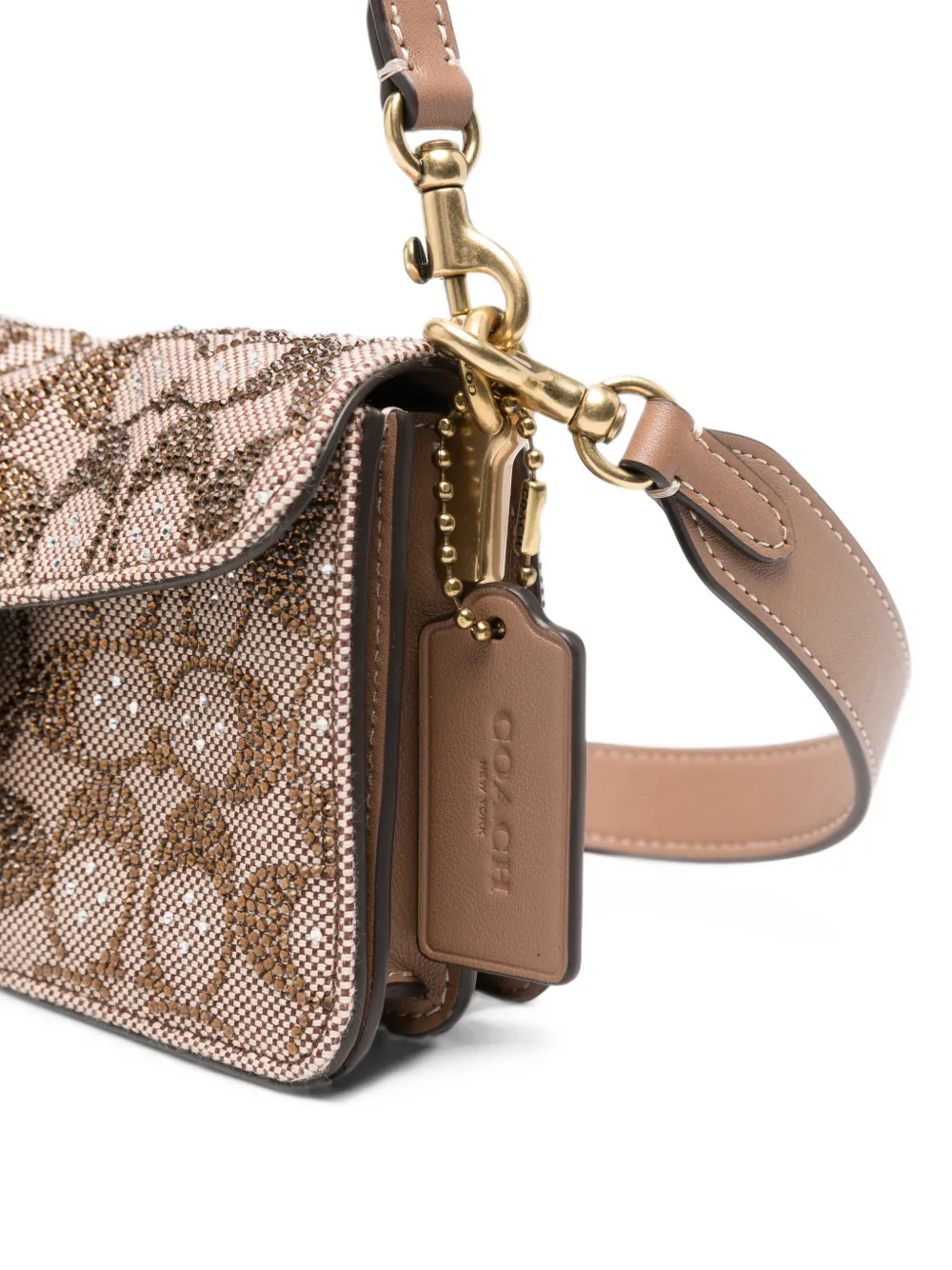 Coach Tabby Soft 20-inch schoudertas met kenmerkend kristallen jacquard Beige