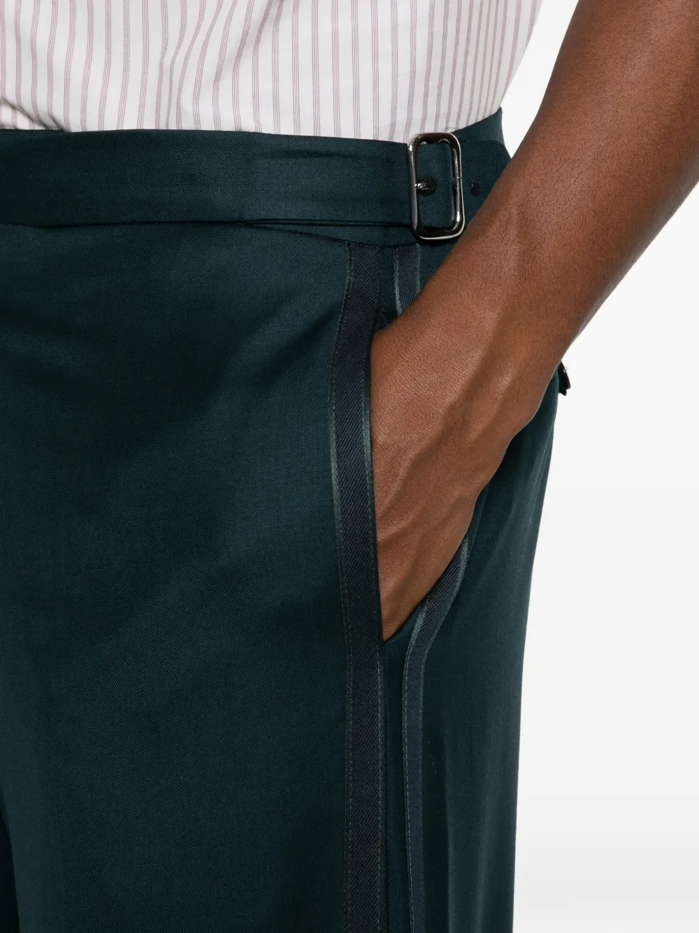 Casablanca Broek met gespsluiting en zijstreep Groen