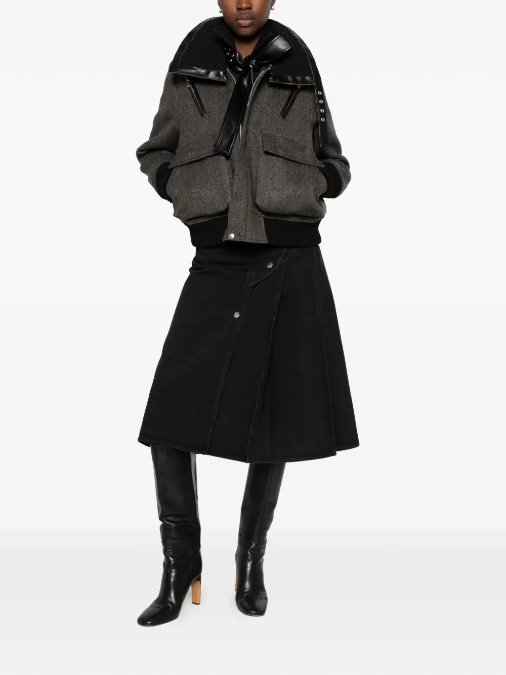 sacai Jack met visgraatpatroon Bruin