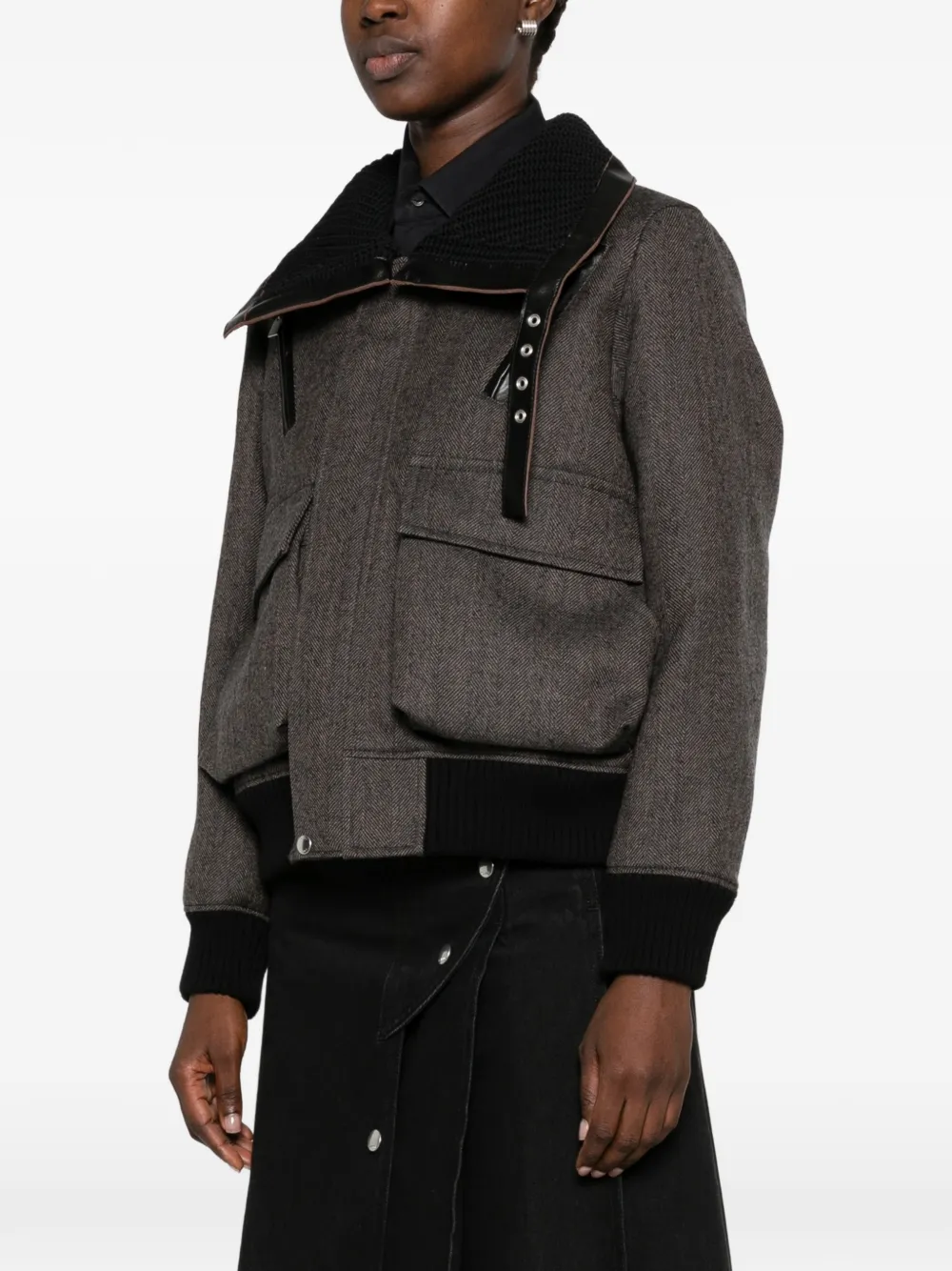 sacai Jack met visgraatpatroon Bruin