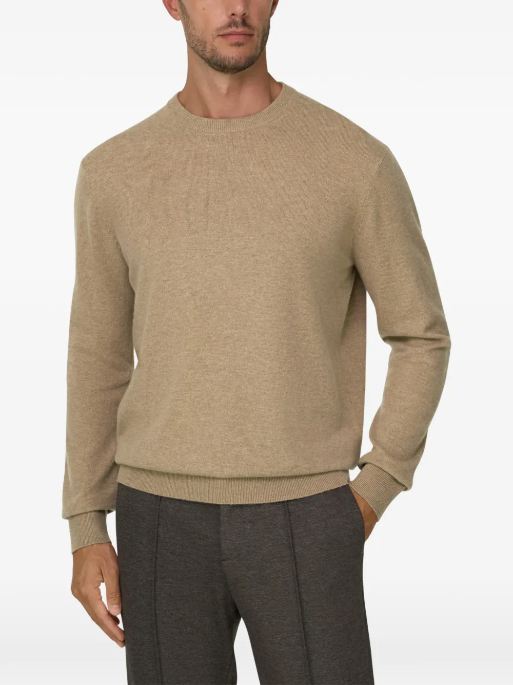 Boggi Milano Trui van wol en kasjmier met ronde hals Beige