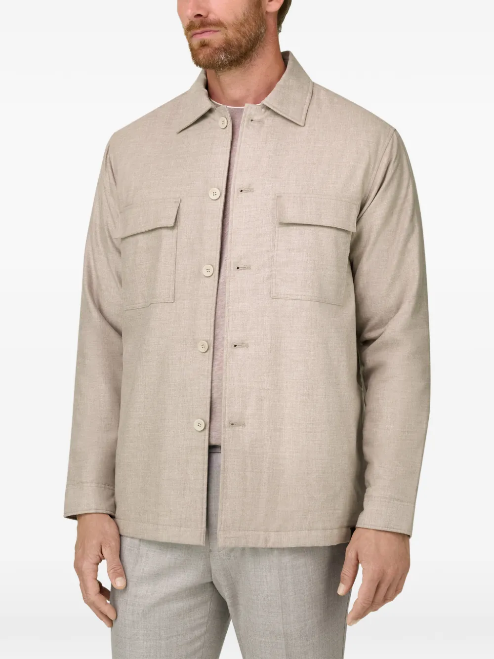 Boggi Milano Gewatteerd shirtjack van katoenen tencel Beige