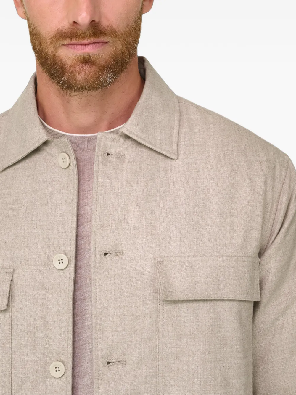 Boggi Milano Gewatteerd shirtjack van katoenen tencel Beige