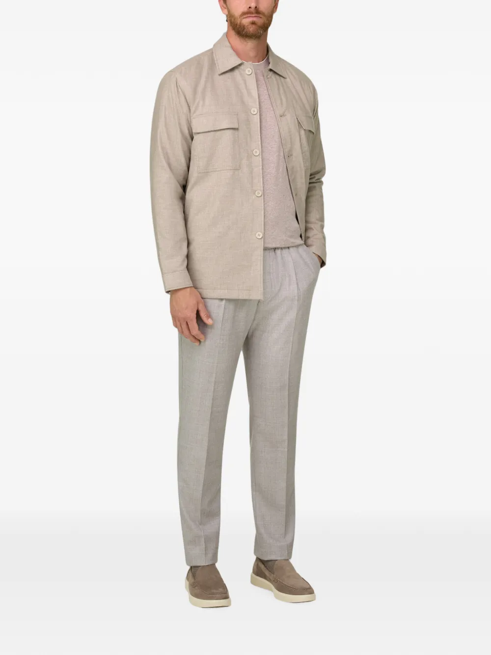Boggi Milano Gewatteerd shirtjack van katoenen tencel Beige