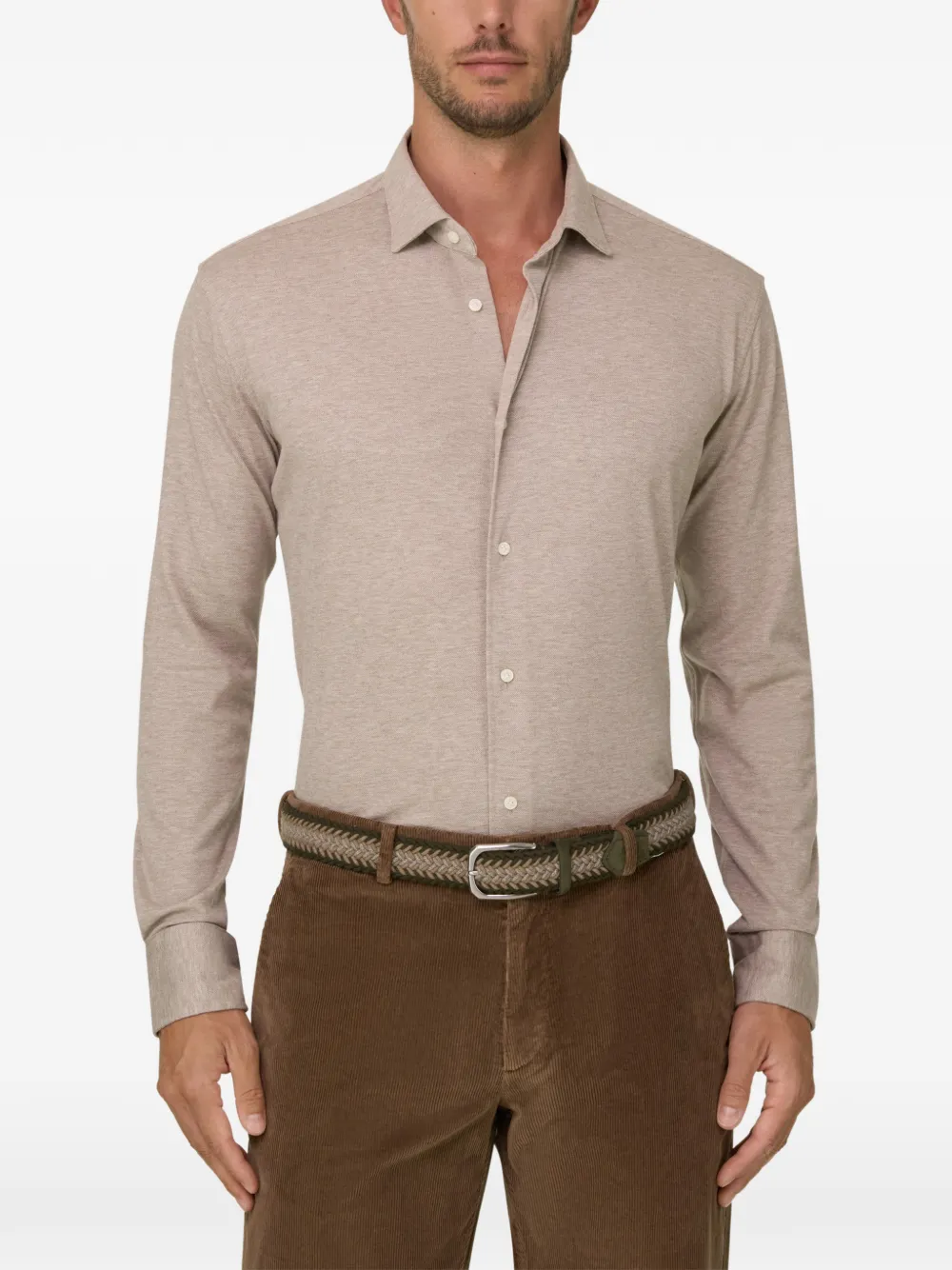 Boggi Milano Mouliné katoenen regular-fit poloshirt Beige