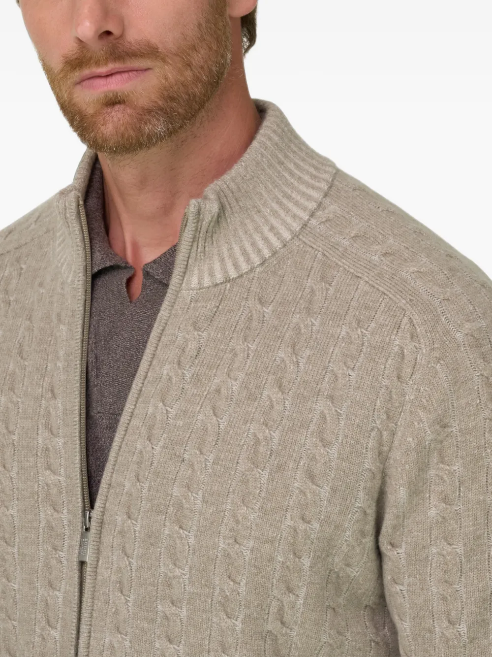 Boggi Milano Trui van kasjmier-wolblend met col en rits Beige