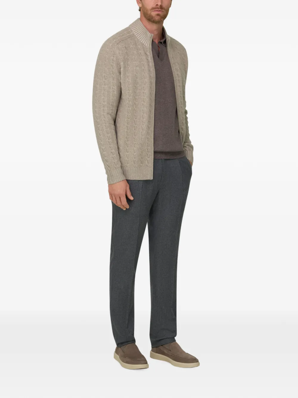 Boggi Milano Trui van kasjmier-wolblend met col en rits Beige