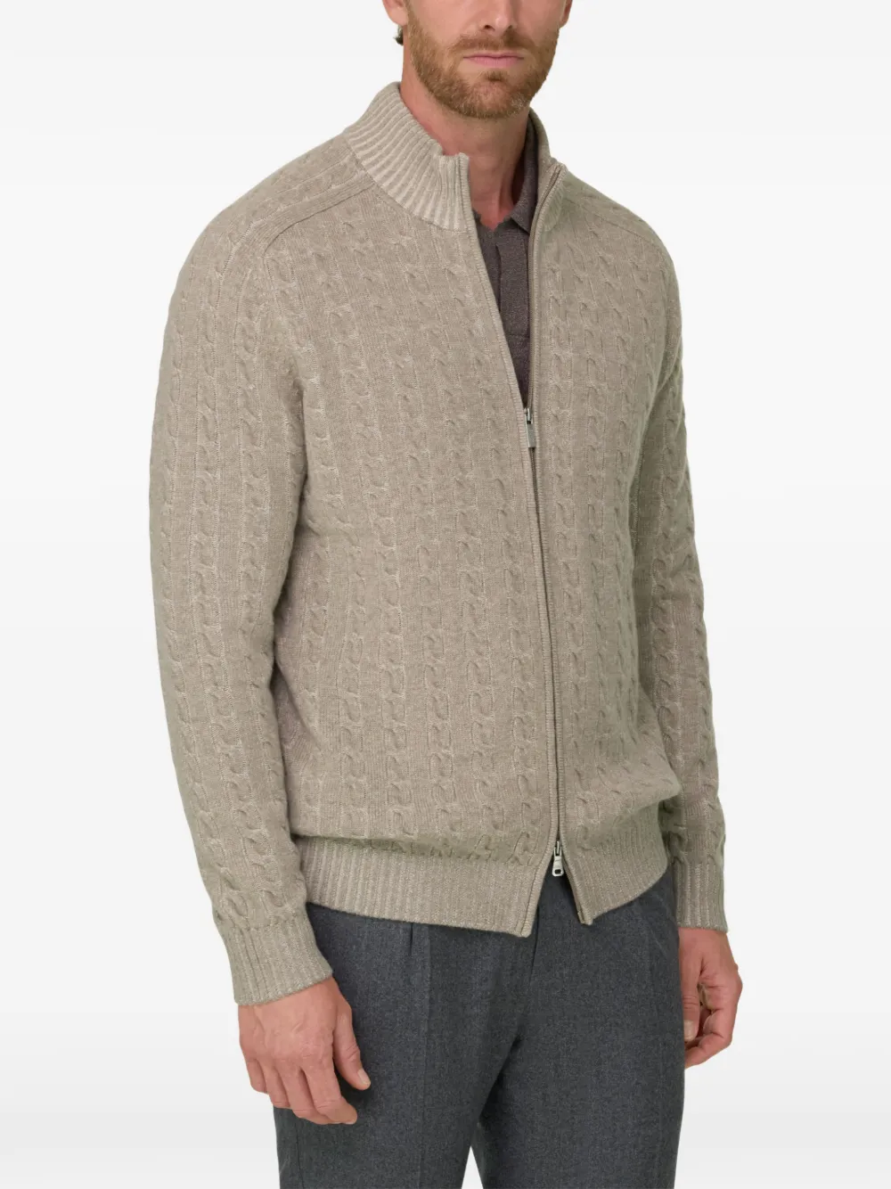 Boggi Milano Trui van kasjmier-wolblend met col en rits Beige