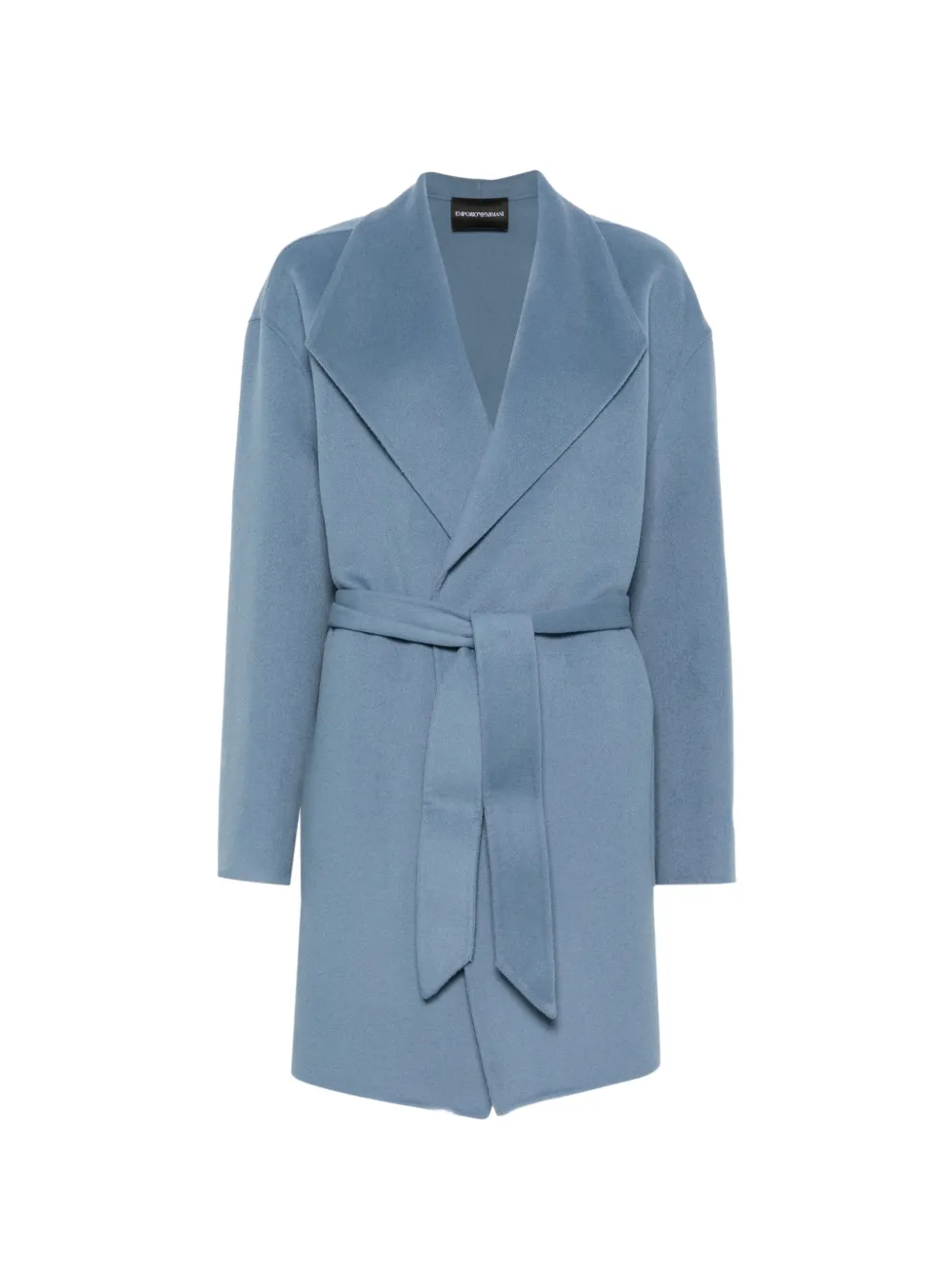 Emporio Armani belted logo-embroidered coat - Blau