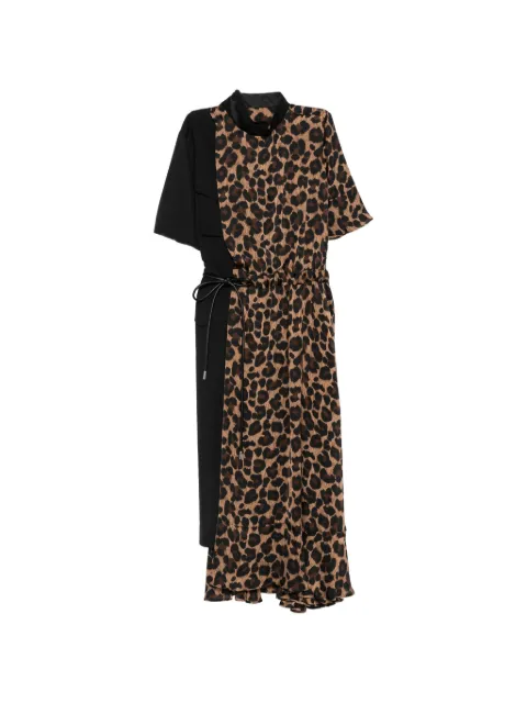 sacai leopard-print panelled midi dress