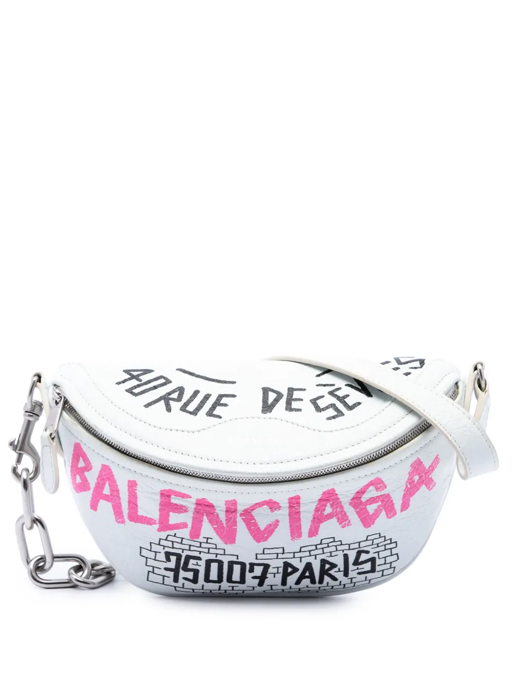 Balenciaga Pre-Owned sac banane Souvenir Graffiti XXS en cuir d'agneau (2019) - Blanc