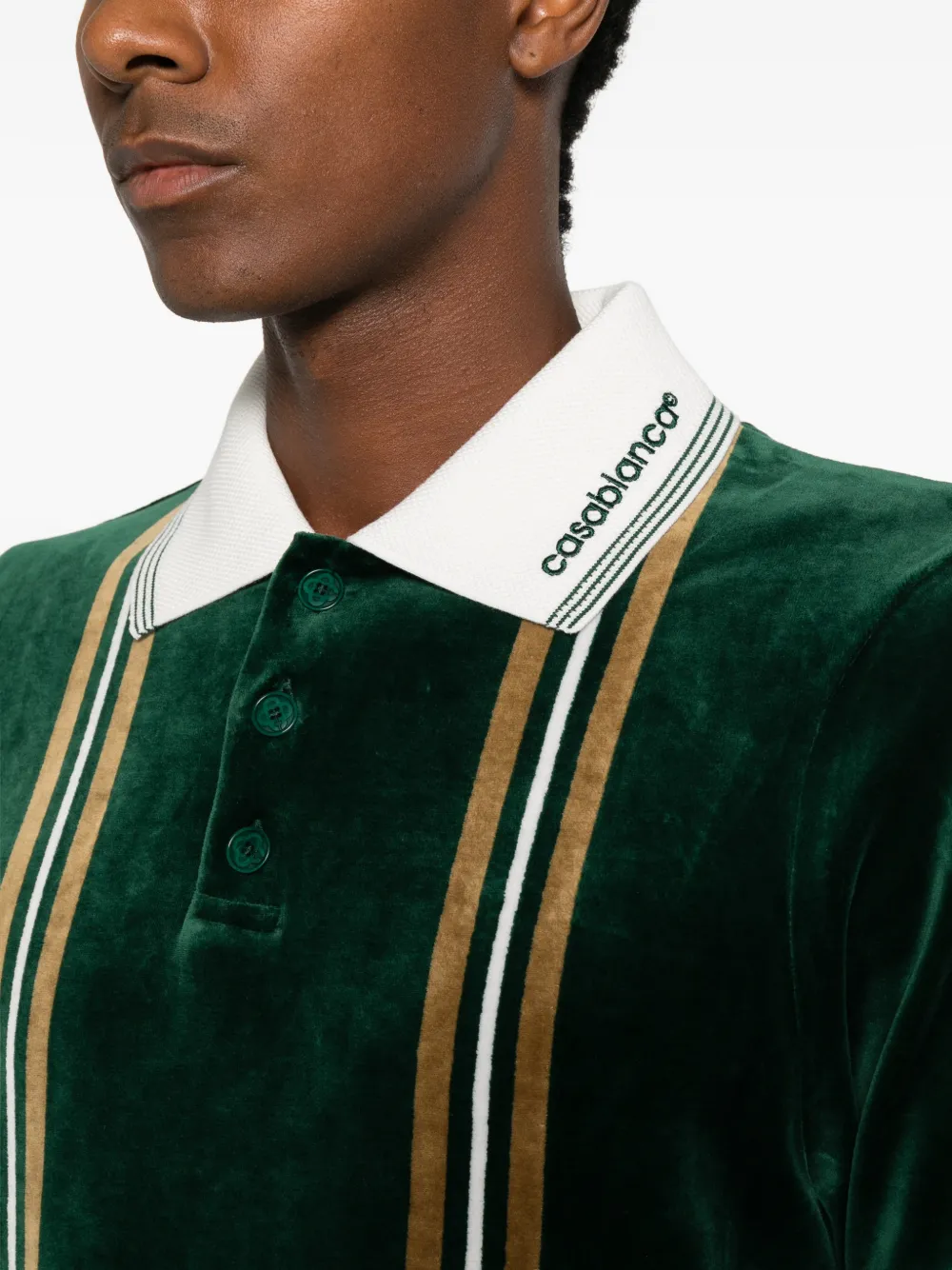 Casablanca Fluwelen poloshirt met korte mouwen en groene en bruine streep