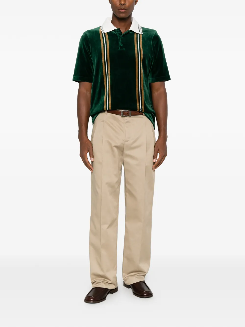 Casablanca Fluwelen poloshirt met korte mouwen en groene en bruine streep