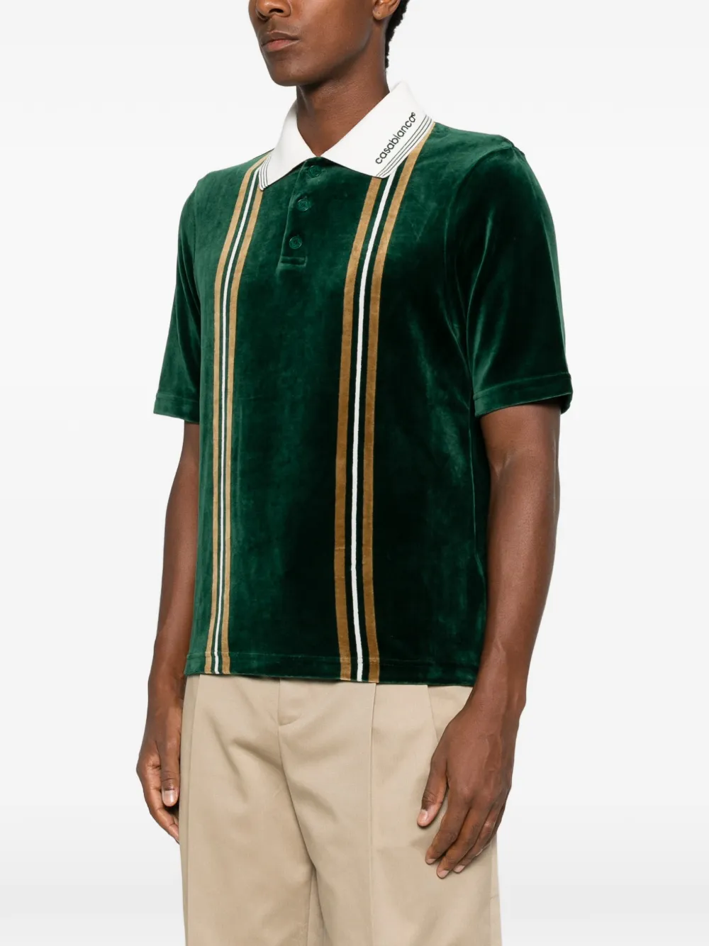 Casablanca Fluwelen poloshirt met korte mouwen en groene en bruine streep