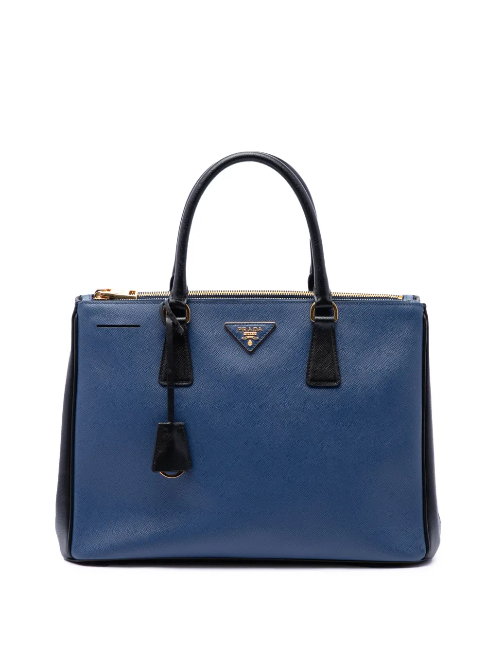 Prada Pre-Owned Borsa tote Galleria media in pelle Saffiano Lux bicolore con doppia zip 2010-2026 - Blu