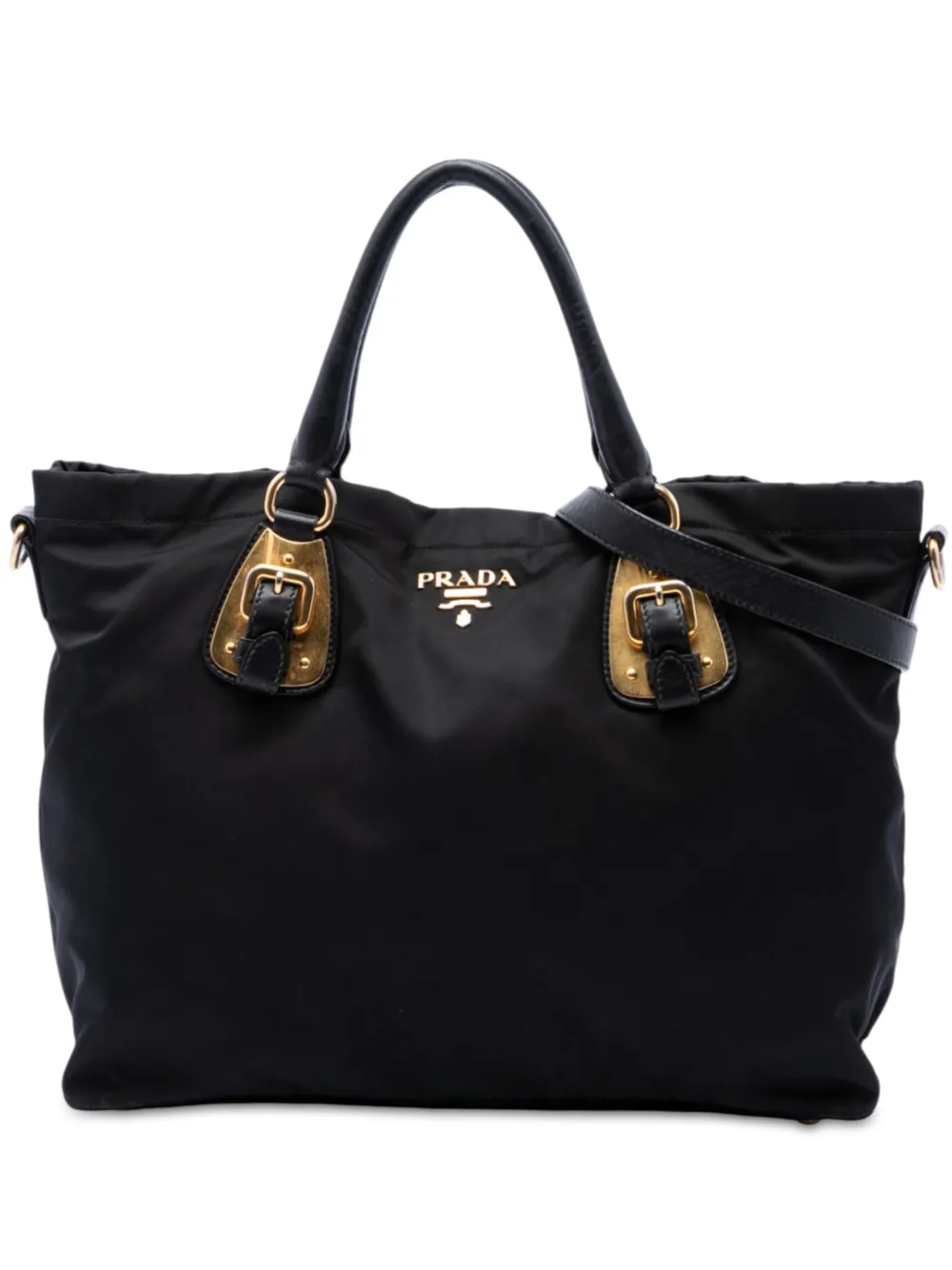 Prada Pre-Owned Borsa shopper convertibile in tessuto con finiture in pelle di vitello morbida 2016-2026 - Nero