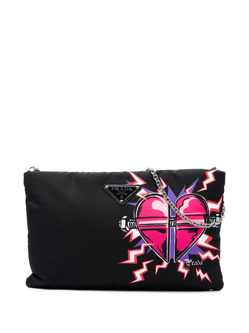 Prada Pre-Owned Borsa a tracolla Universal Studios Frankenstein Heart in tessuto con catena 2019 - Nero