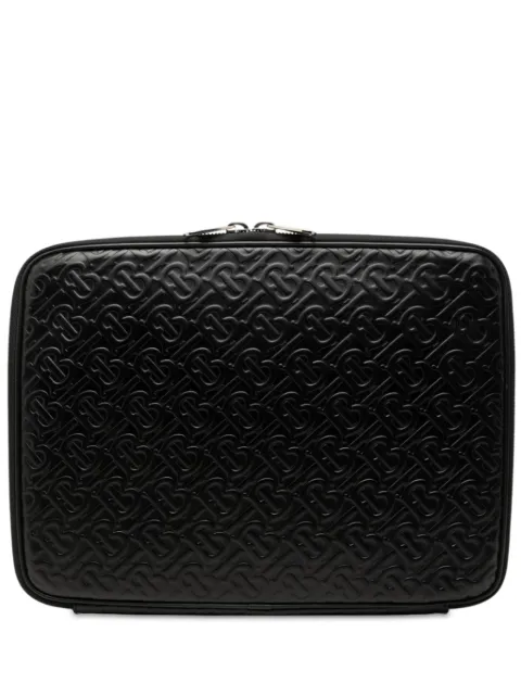 Burberry Pre-Owned 2018-2023 TB Monogram Embossed Calfskin Laptop Case business bag