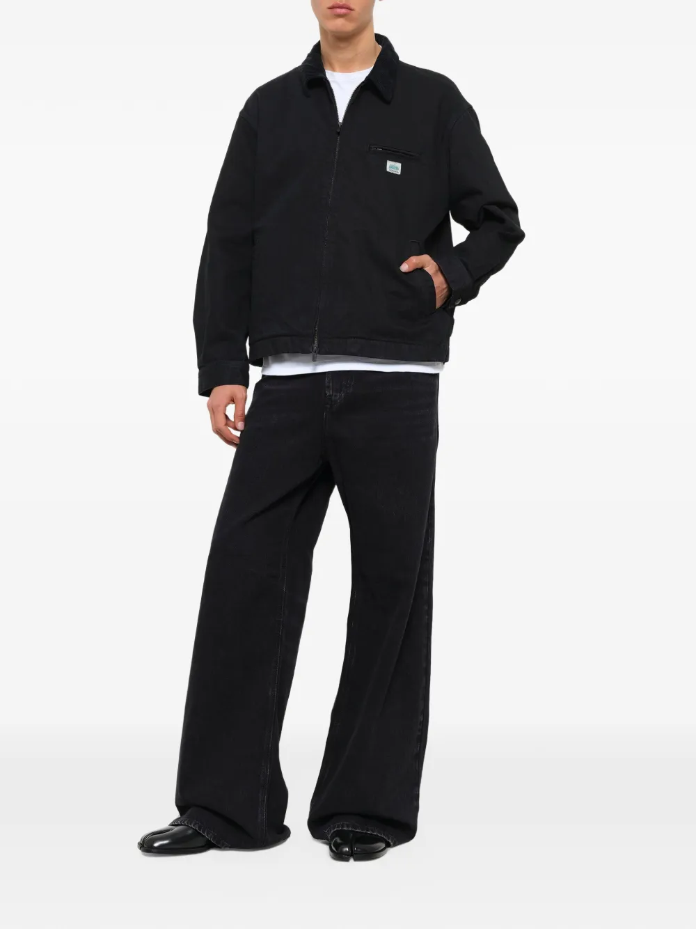 Vowels garment-dyed zip-up jacket - Nero