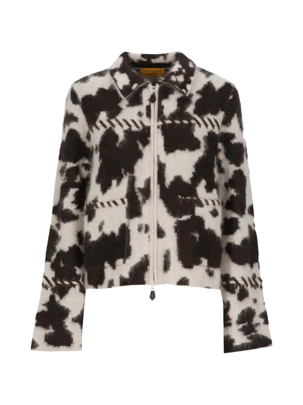Guest In Residence cow-print whipstitch-trim jacket