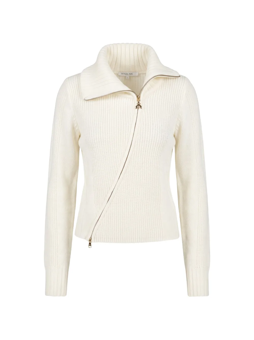 Patrizia Pepe asymmetric-zip ribbed-knit cardigan - Neutrals