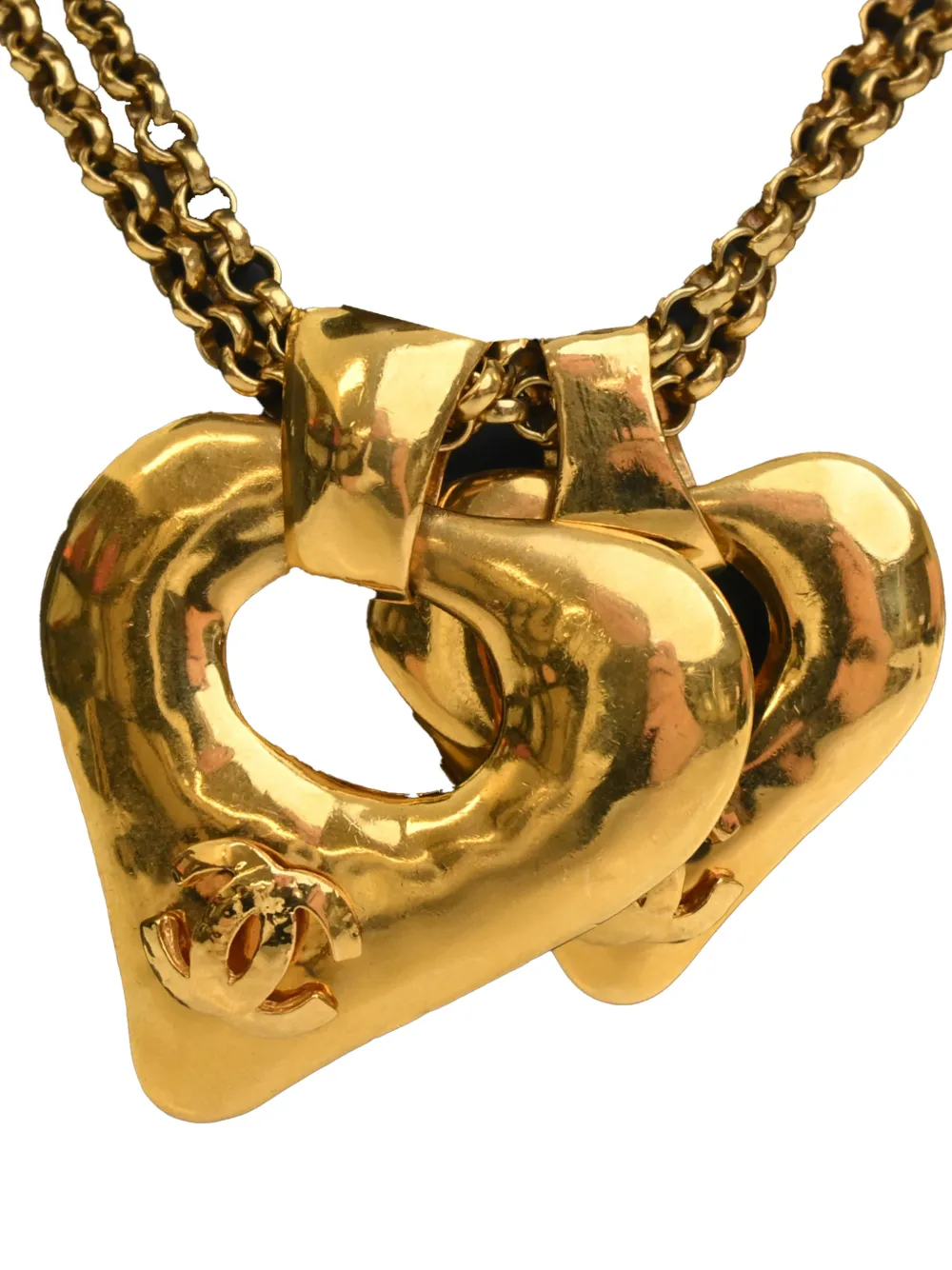 CHANEL Pre-Owned 20th Century CC Gold Plated Double Heart Pendant Necklace costume necklace - Oro
