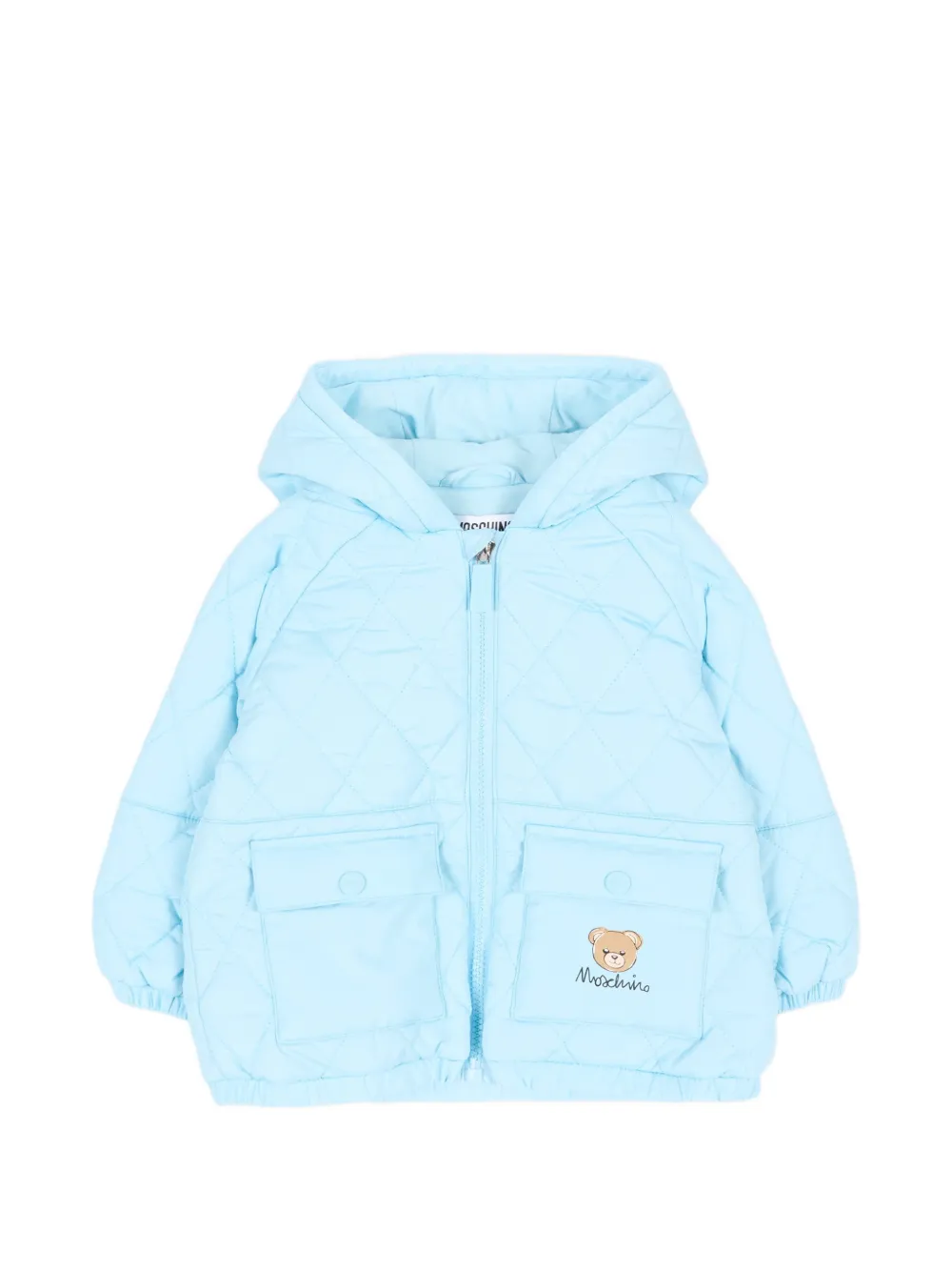 Moschino Kids quilted hooded jacket - Blu