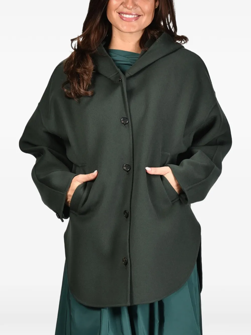 'S Max Mara Jas met gewelfde zoom en capuchon Groen