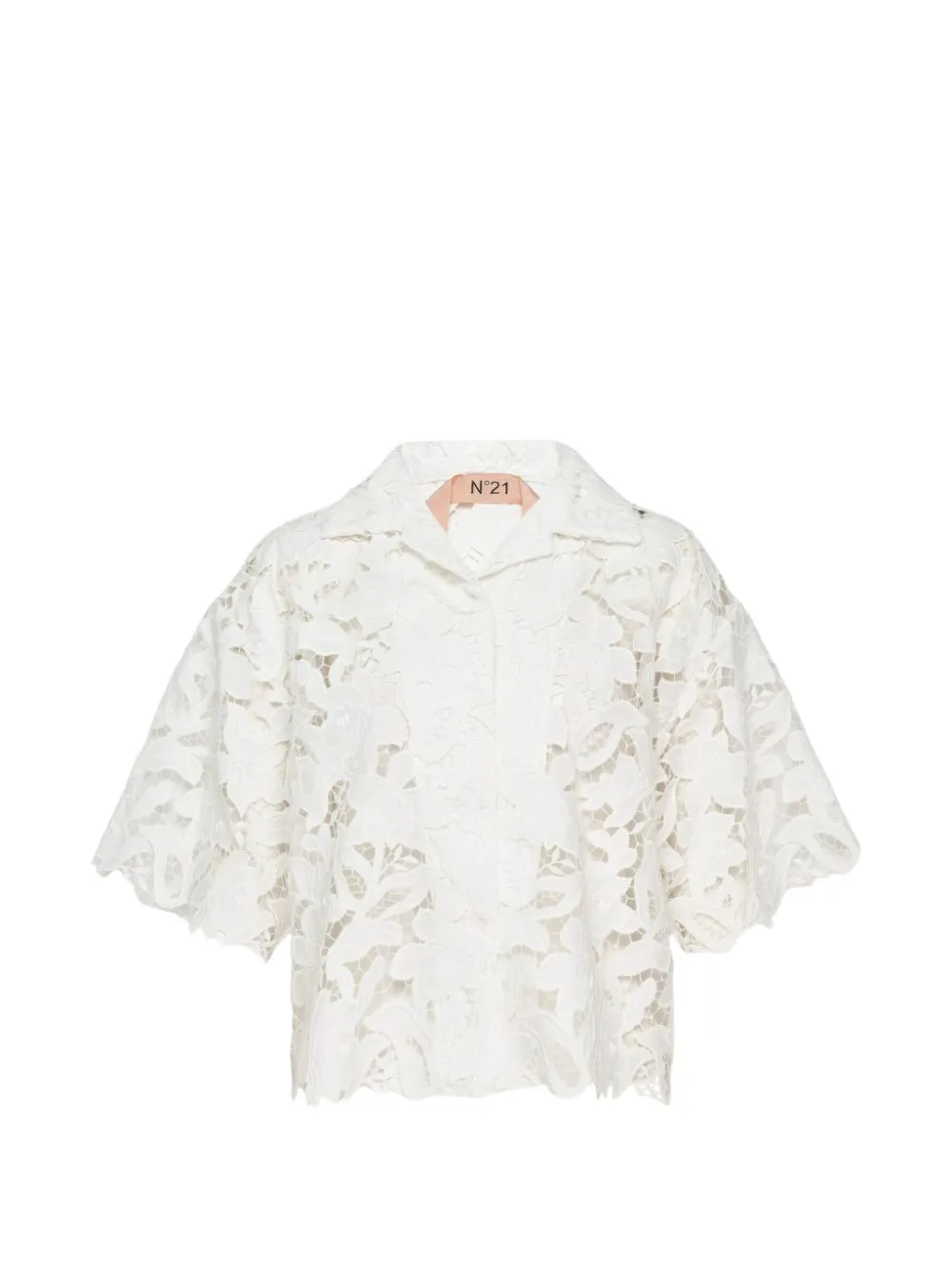 Nº21 floral-lace short-sleeved shirt - White