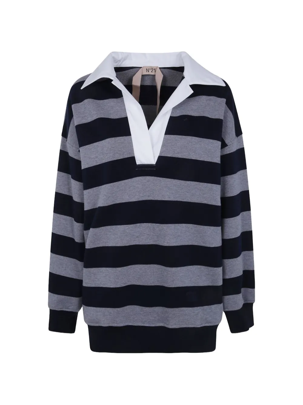 N°21 Striped Polo-collar Sweatshirt In Multi