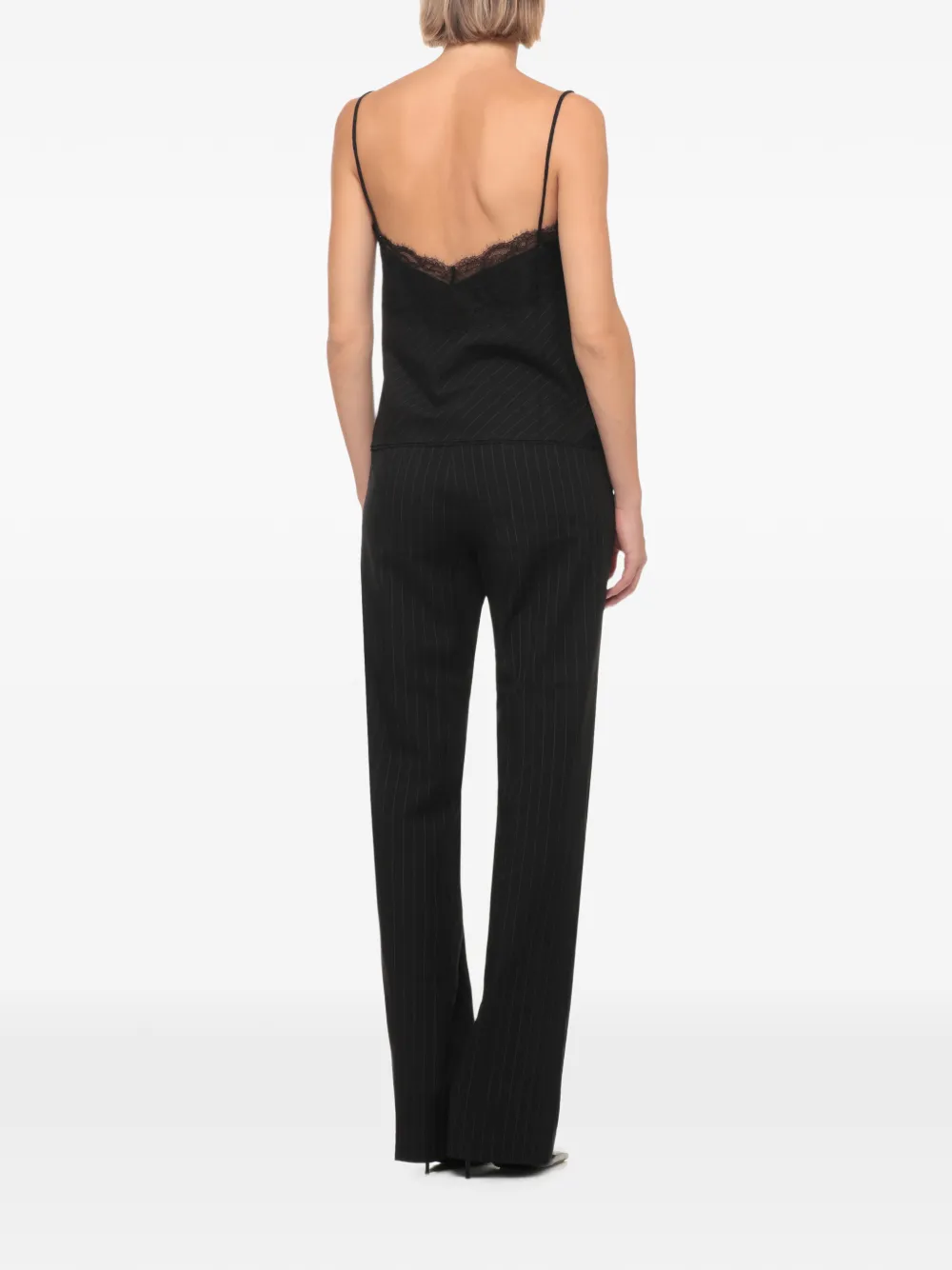 THE ANDAMANE Top met kanten afwerking en krijtstreep Zwart