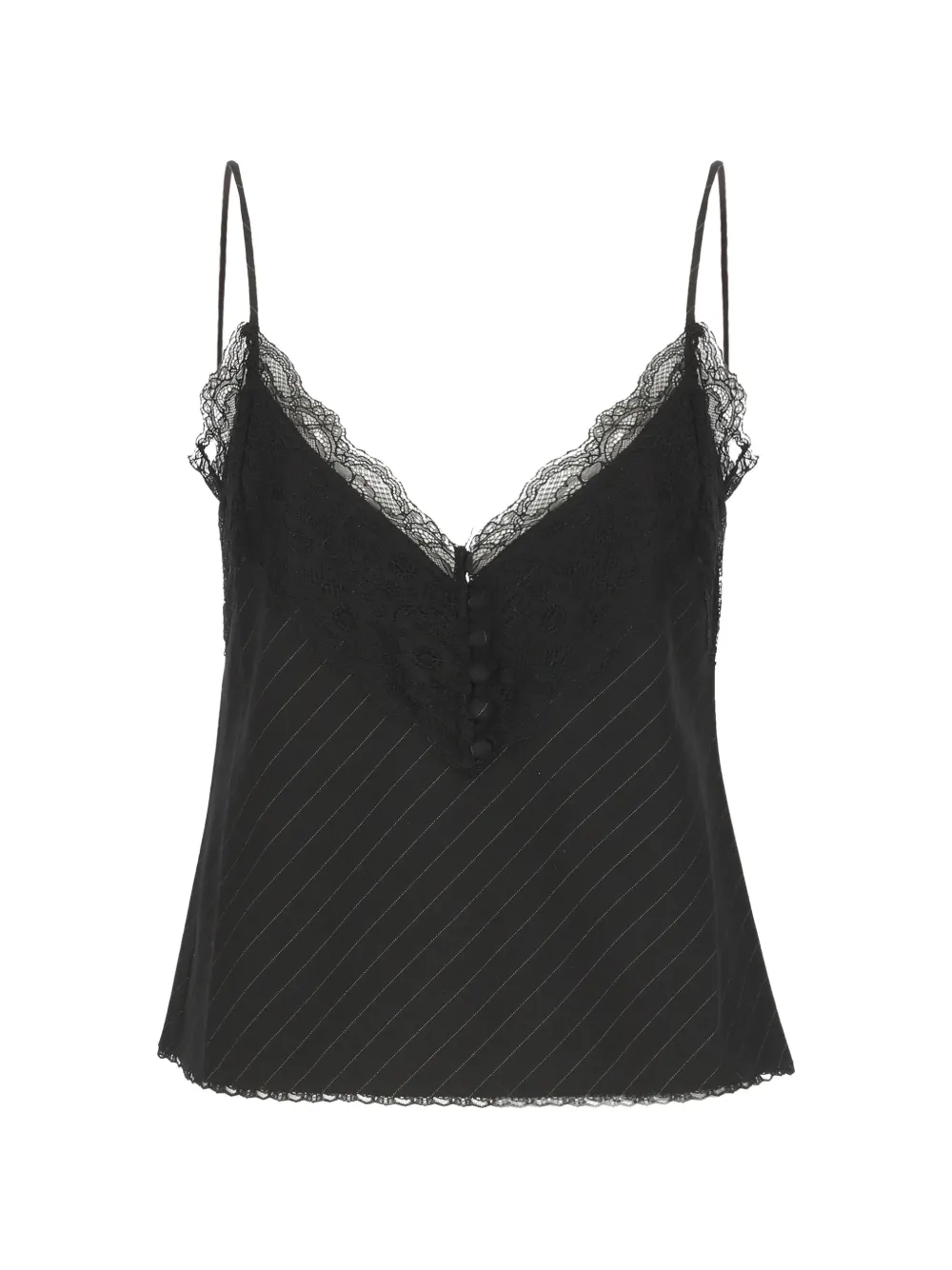 THE ANDAMANE pinstripe lace-trim top
