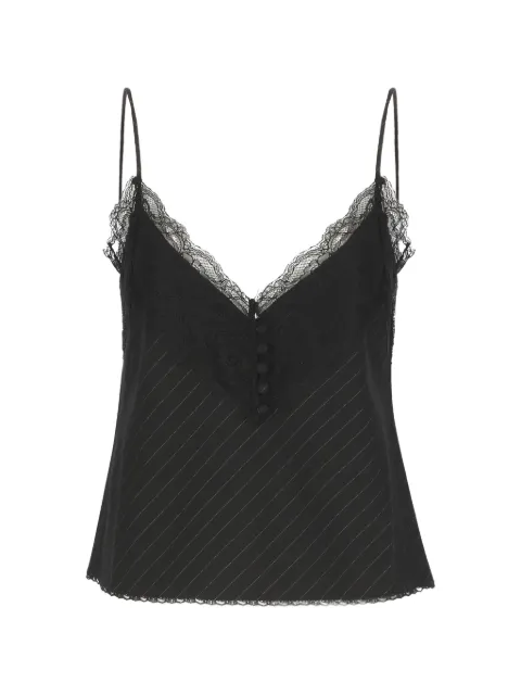 THE ANDAMANE pinstripe lace-trim top