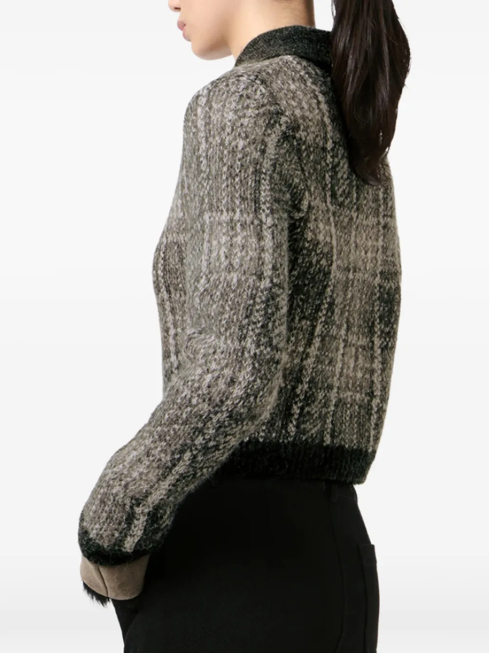 OUR LEGACY Mazzy Check-pattern Fuzzy Cardigan in Grey, view 2