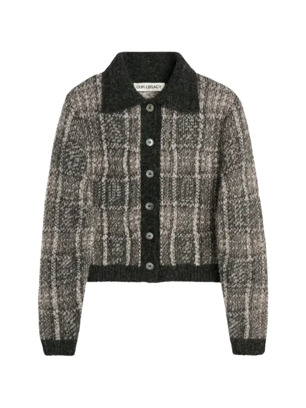 OUR LEGACY Mazzy Check-pattern Fuzzy Cardigan in Grey