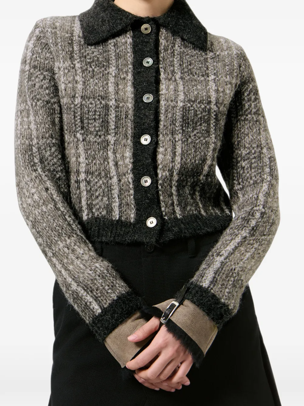 OUR LEGACY Mazzy Check-pattern Fuzzy Cardigan in Grey, view 3