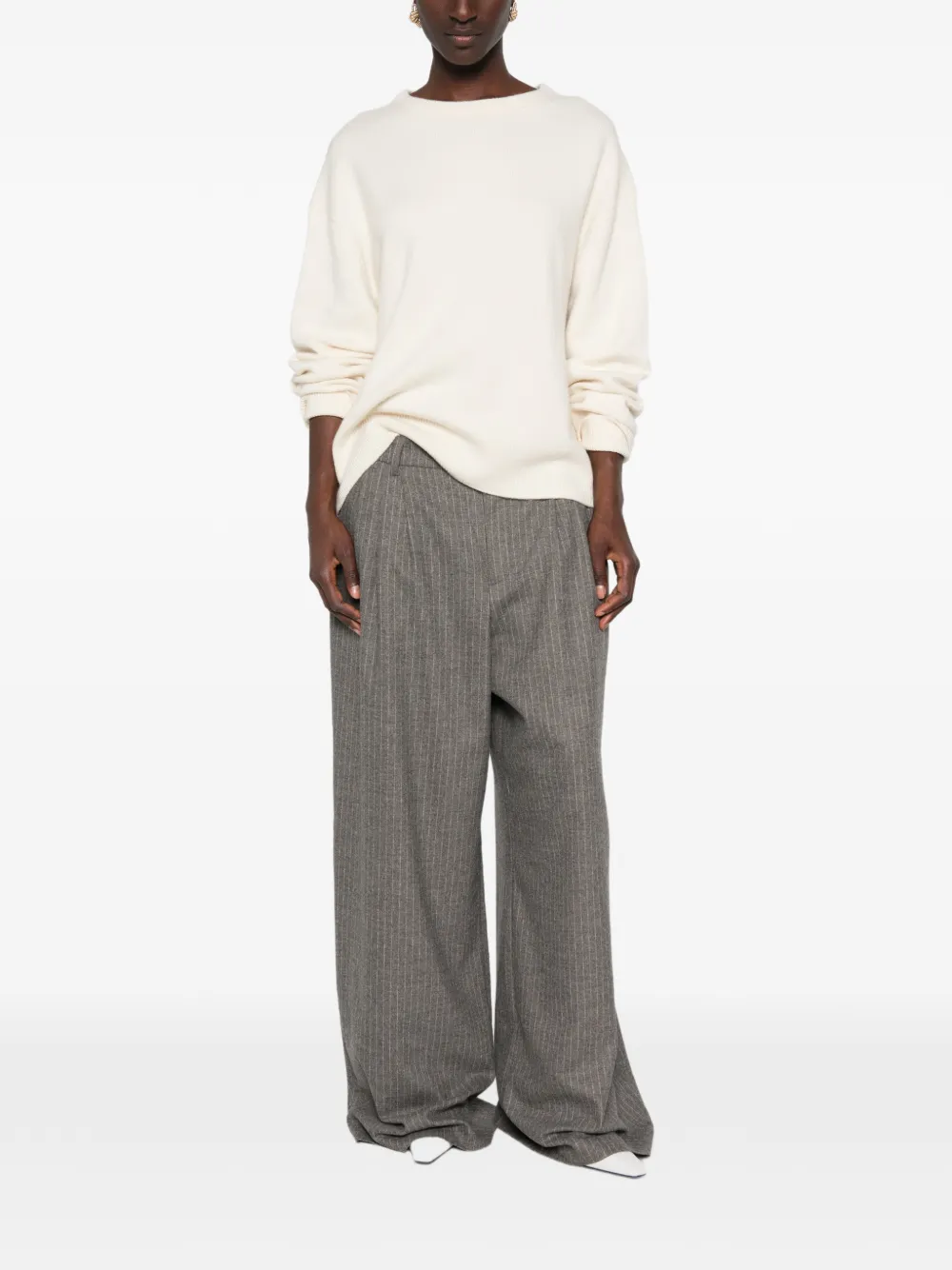 extreme cashmere Mike kasjmier trui met geribbelde afwerking Beige