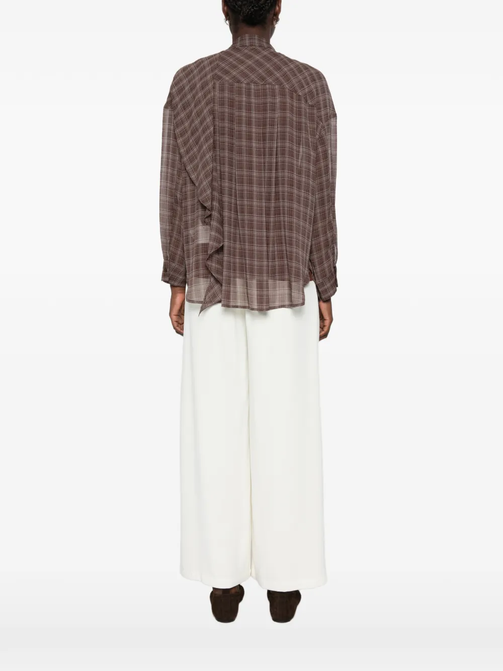 Eleh check-pattern ruffled blouse Bruin