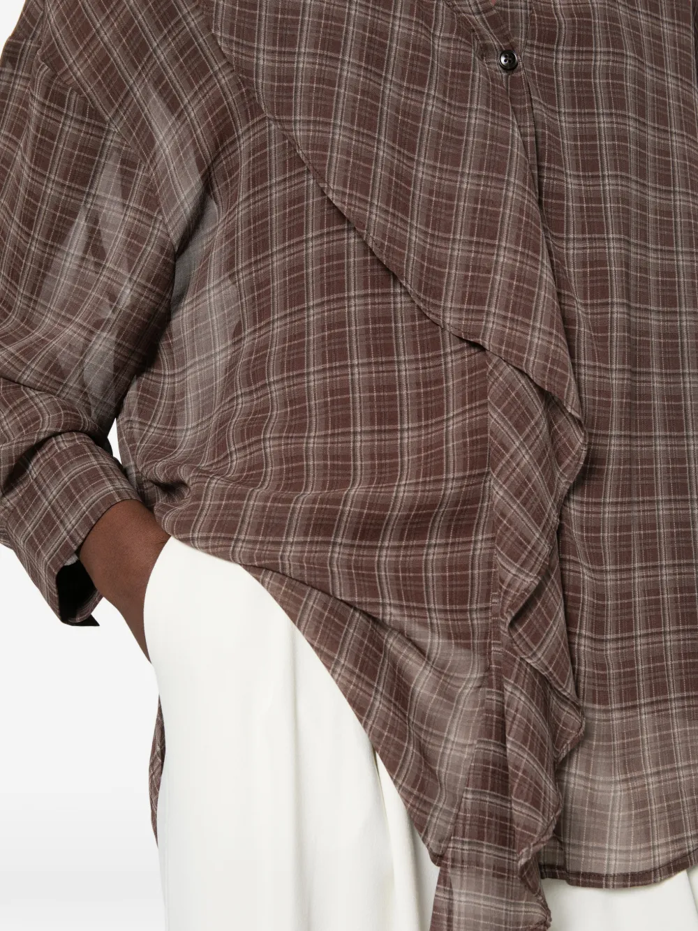 Eleh check-pattern ruffled blouse Bruin